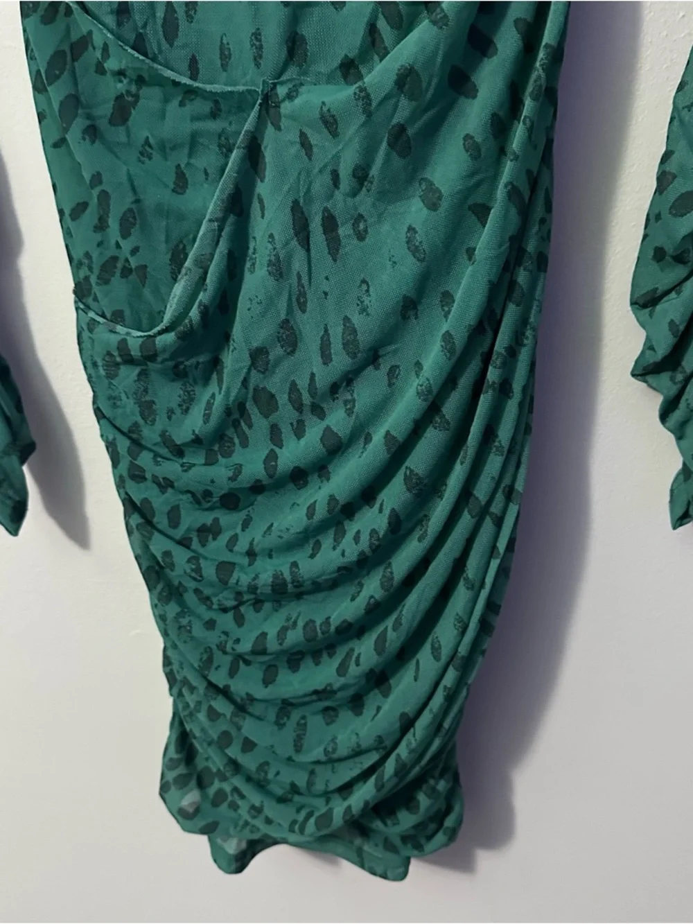 Free People Katana Mini Dress Green Mesh Ruched Bodycon Size M Fairycore - Picture 5 of 10